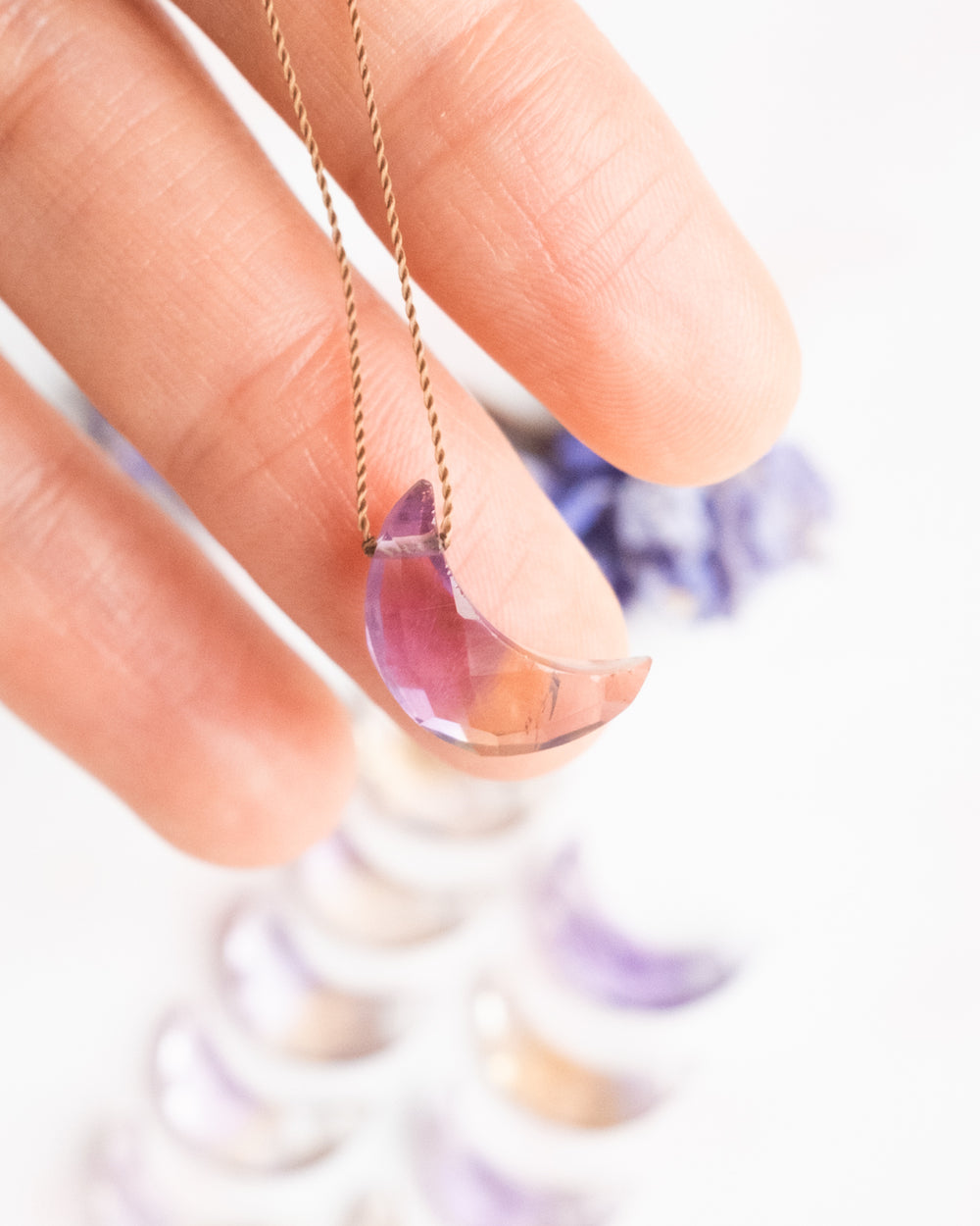 Ametrine Mini Moon Vegan Silk Necklace - The Healing Pear
