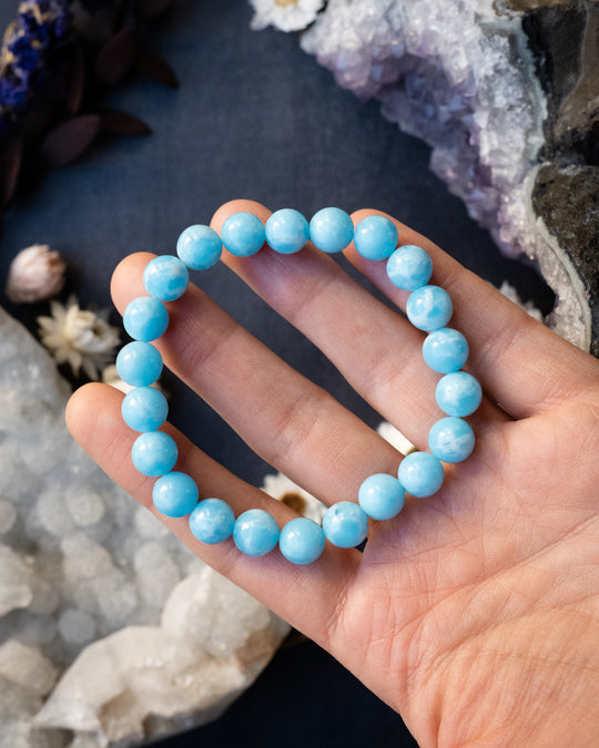 Aqua Blue Imperial Jasper Round Bead Bracelet 8mm