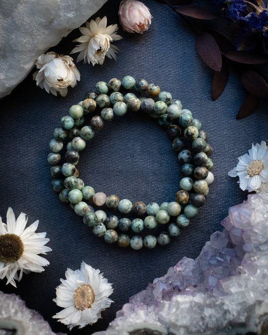 African Turquoise Round Bead Bracelet 6mm