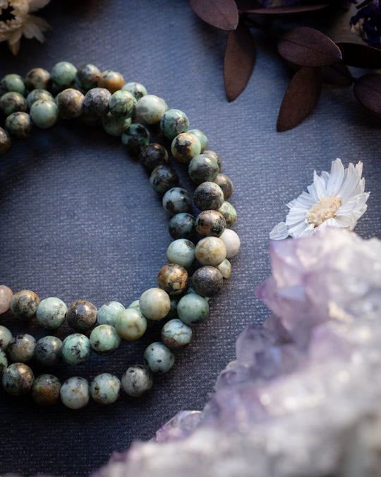 African Turquoise Round Bead Bracelet 6mm