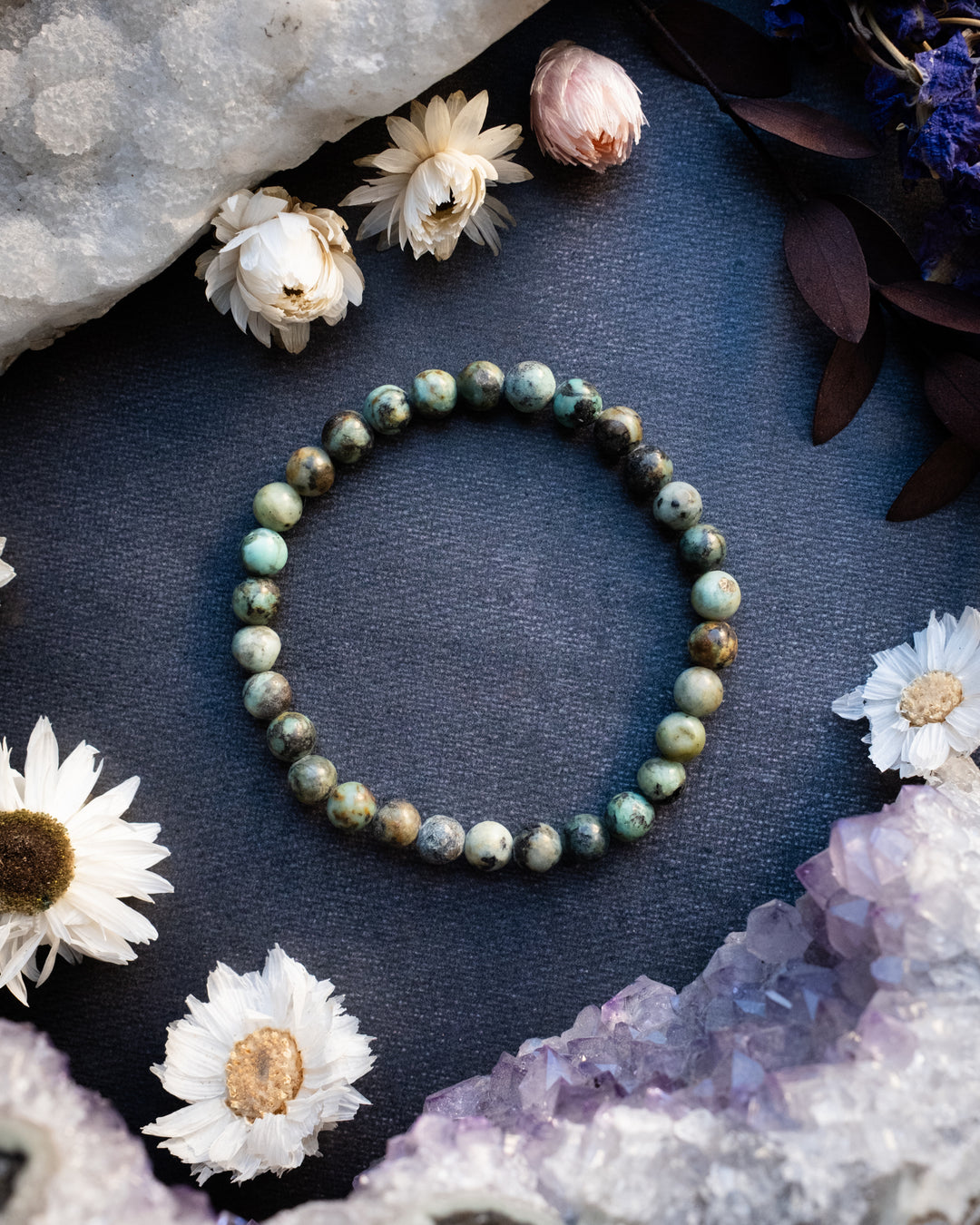 African Turquoise Round Bead Bracelet 6mm