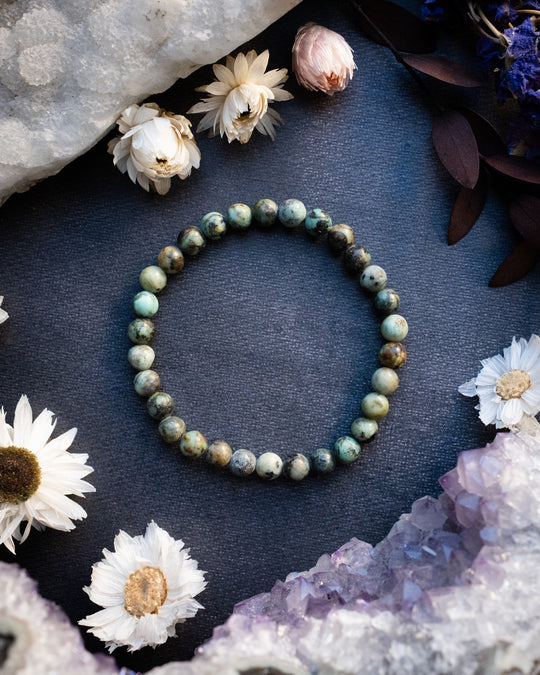 African Turquoise Round Bead Bracelet 6mm