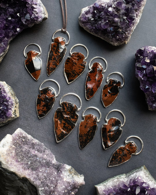 Mahogany Obsidian Hand Knapped Arrowhead Sterling Silver Necklace