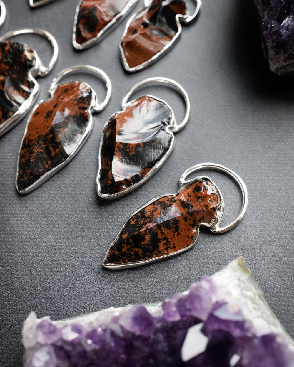 Mahogany Obsidian Hand Knapped Arrowhead Sterling Silver Necklace