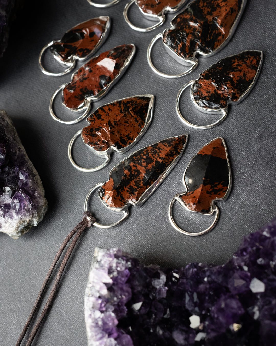 Mahogany Obsidian Hand Knapped Arrowhead Sterling Silver Necklace