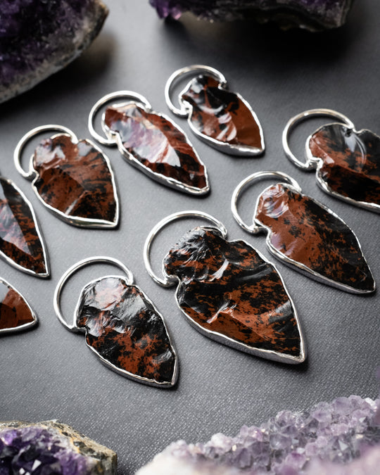 Mahogany Obsidian Hand Knapped Arrowhead Sterling Silver Necklace