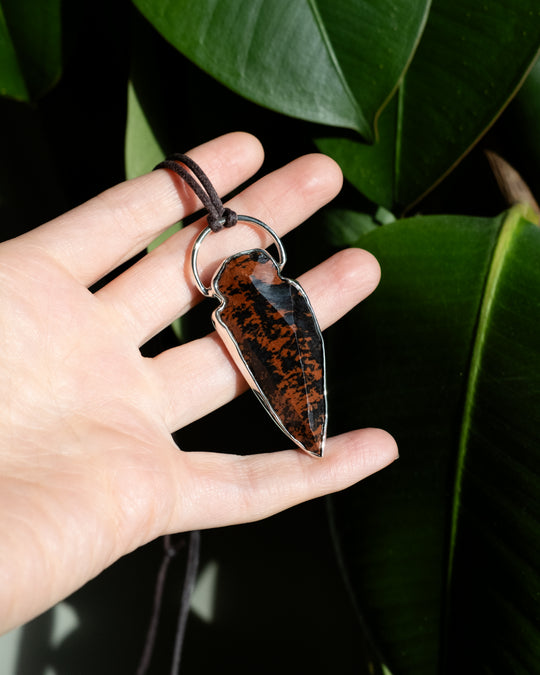 Mahogany Obsidian Hand Knapped Arrowhead Sterling Silver Necklace