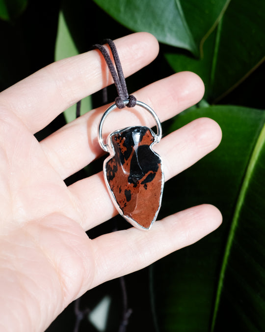Mahogany Obsidian Hand Knapped Arrowhead Sterling Silver Necklace