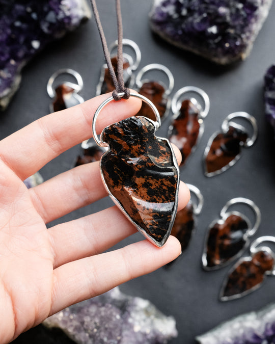 Mahogany Obsidian Hand Knapped Arrowhead Sterling Silver Necklace