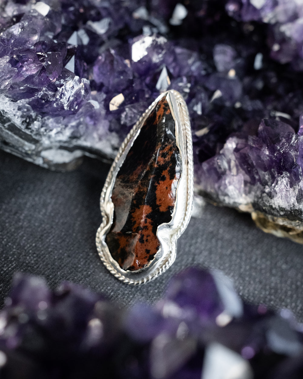 Mahogany Obsidian Arrowhead Ring in Sterling Silver - Size L UK / 5 1/2 US