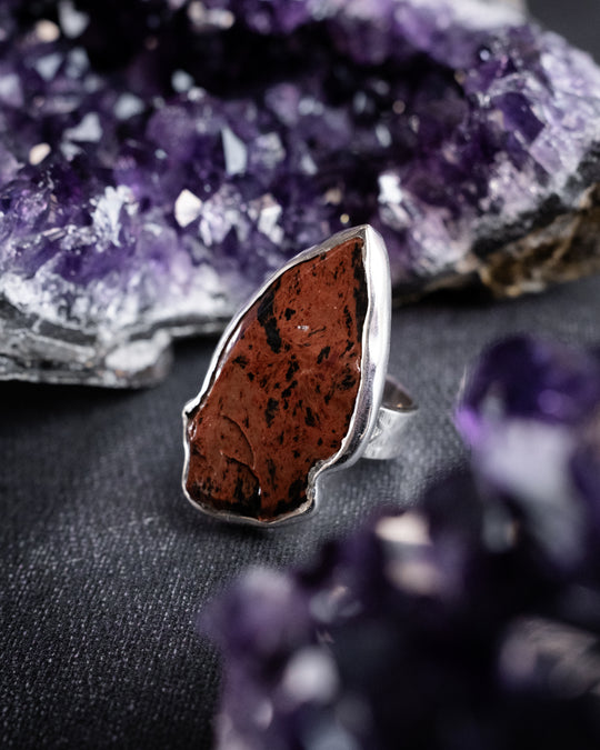 Mahogany Obsidian Arrowhead Ring in Sterling Silver - Size O 1/2 UK / 7 1/4 US