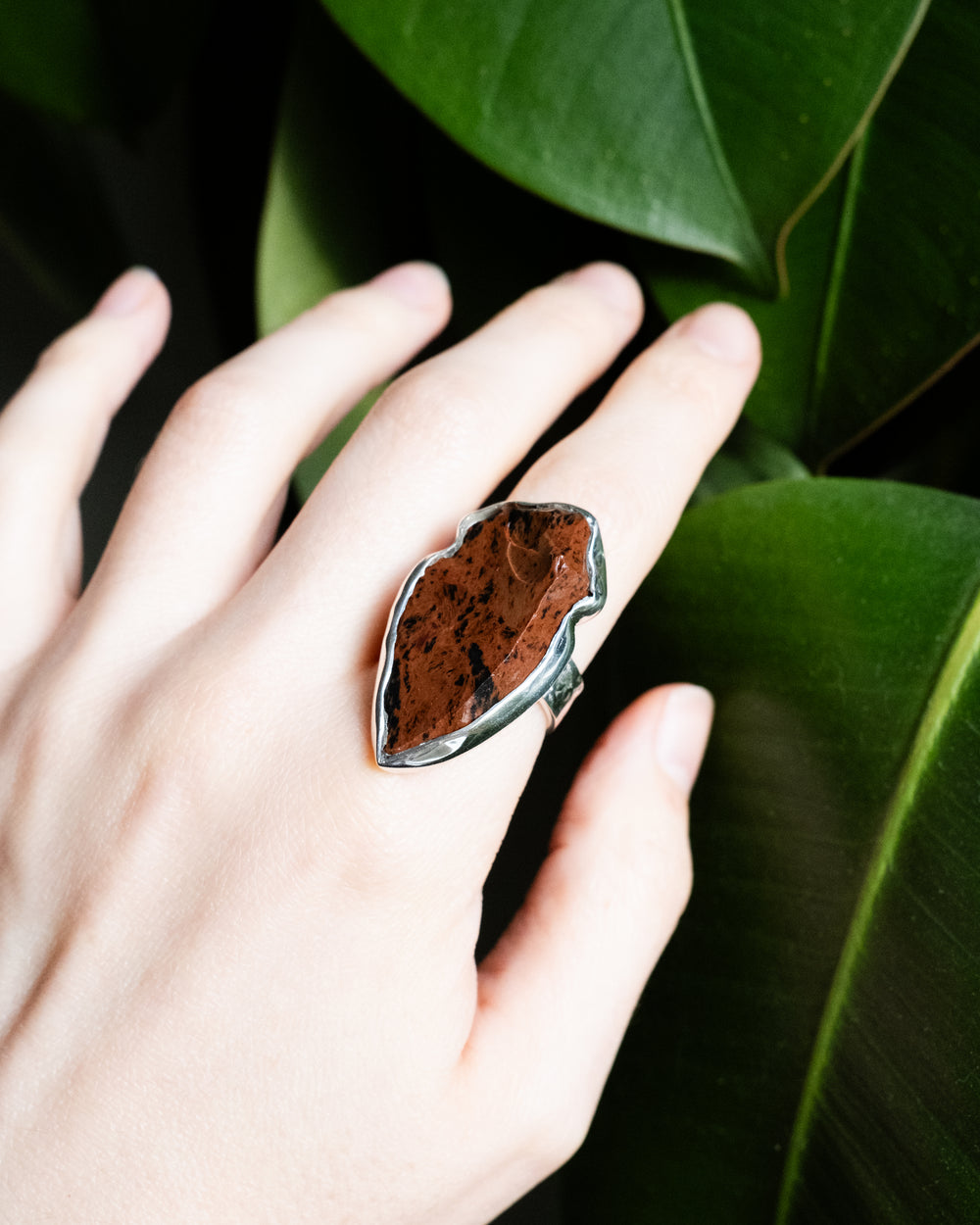 Mahogany Obsidian Arrowhead Ring in Sterling Silver - Size O 1/2 UK / 7 1/4 US