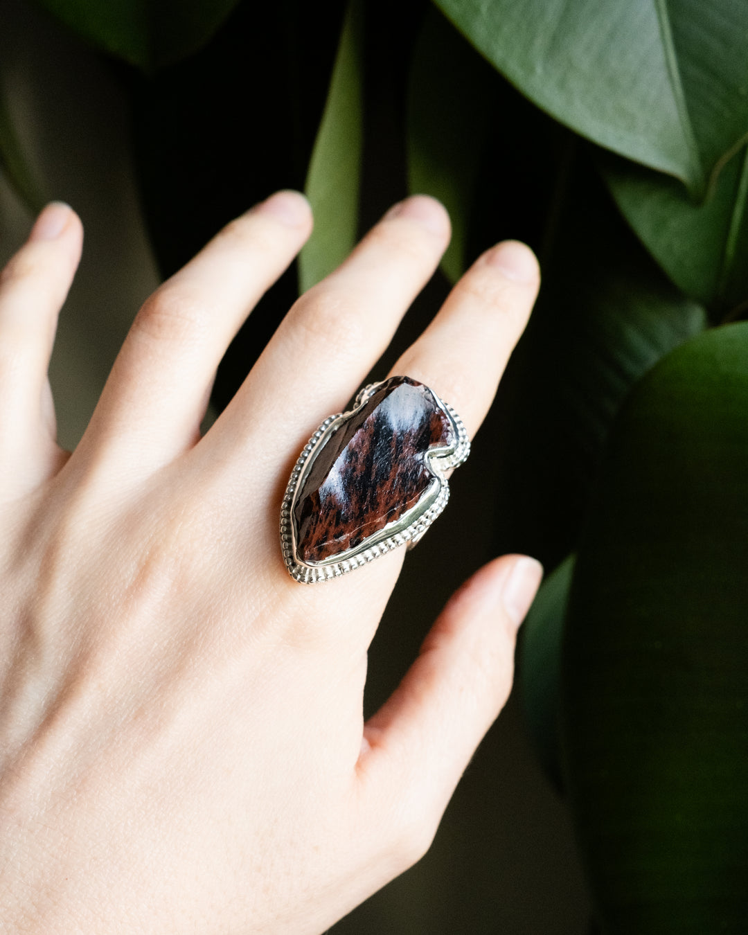 Mahogany Obsidian Arrowhead Ring in Sterling Silver - Size Q 1/2 UK / 8 1/4 US - The Healing Pear