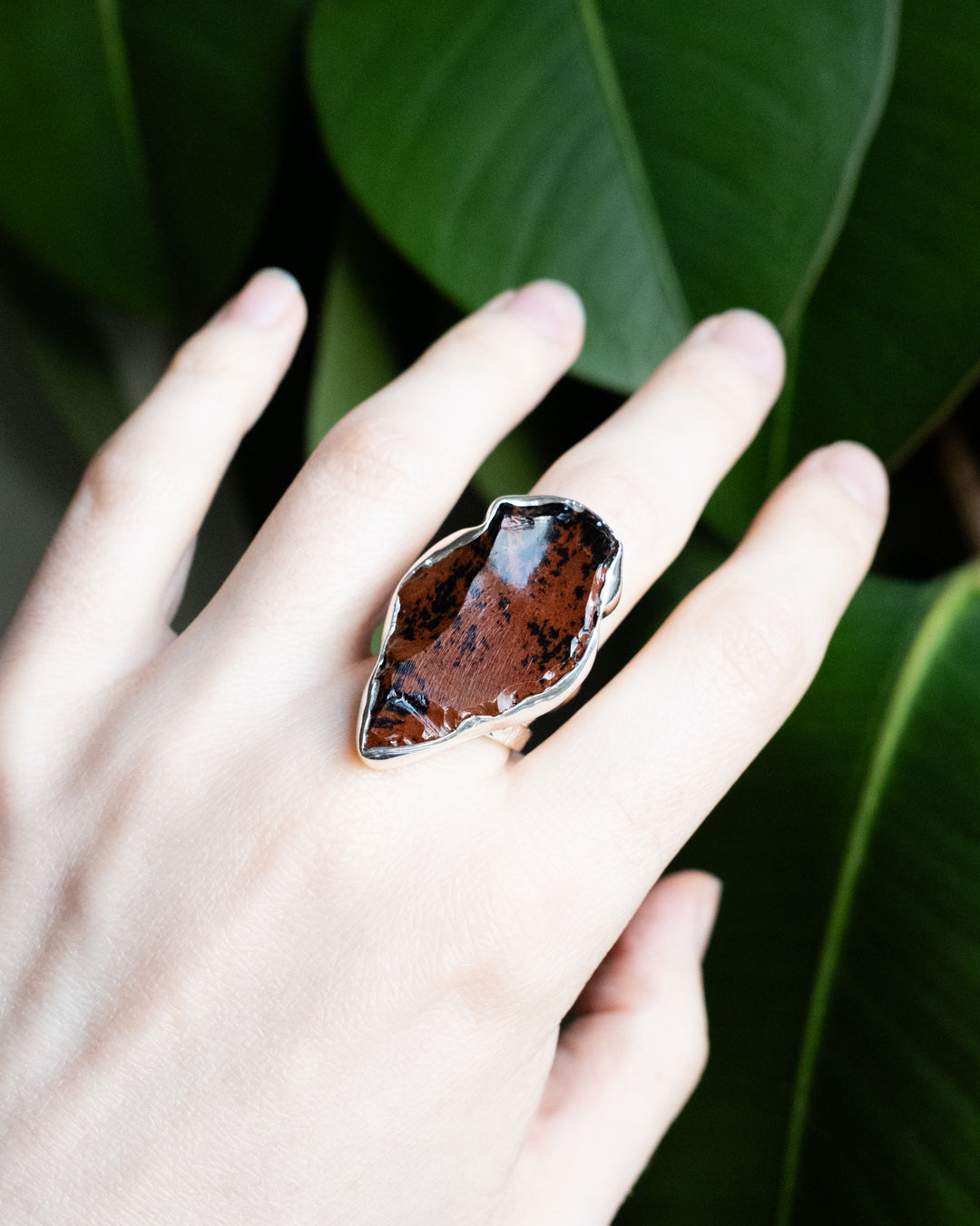 Mahogany Obsidian Arrowhead Ring in Sterling Silver - Size M UK / 6 US