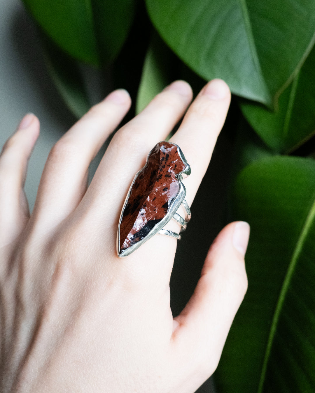 Mahogany Obsidian Arrowhead Ring in Sterling Silver - Size T UK / 9 1/2 US