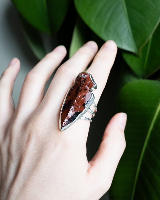 Mahogany Obsidian Arrowhead Ring in Sterling Silver - Size T UK / 9 1/2 US