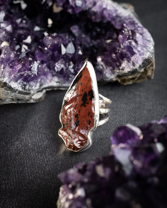 Mahogany Obsidian Arrowhead Ring in Sterling Silver - Size T UK / 9 1/2 US
