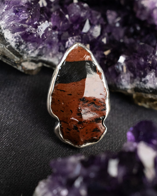 Mahogany Obsidian Arrowhead Ring in Sterling Silver - Size N UK / 6 1/2 US