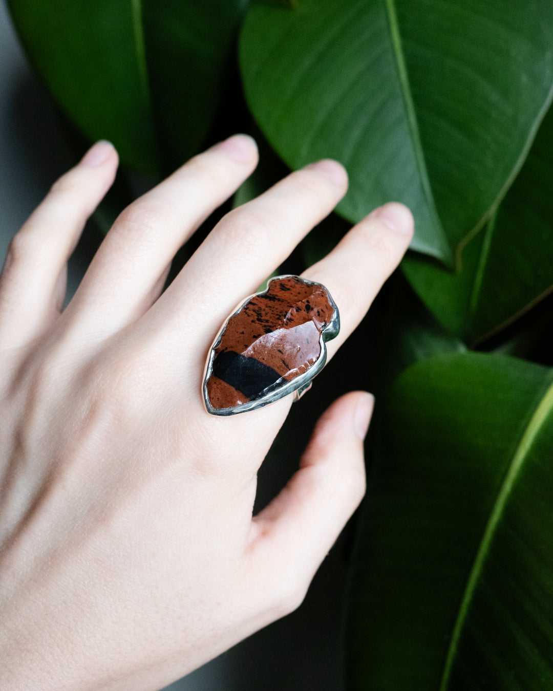 Mahogany Obsidian Arrowhead Ring in Sterling Silver - Size N UK / 6 1/2 US