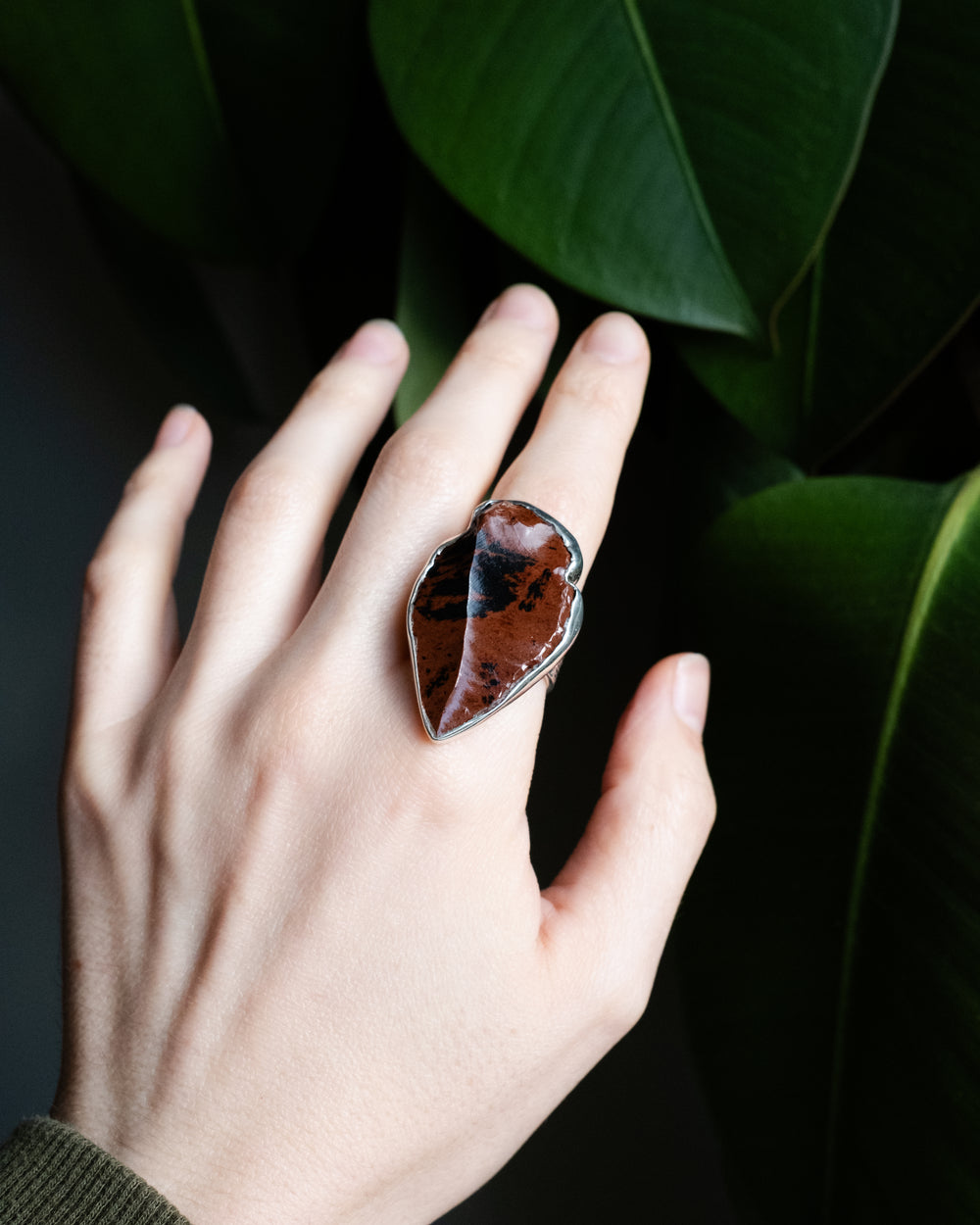 Mahogany Obsidian Arrowhead Ring in Sterling Silver - Size R UK / 8 1/2 US
