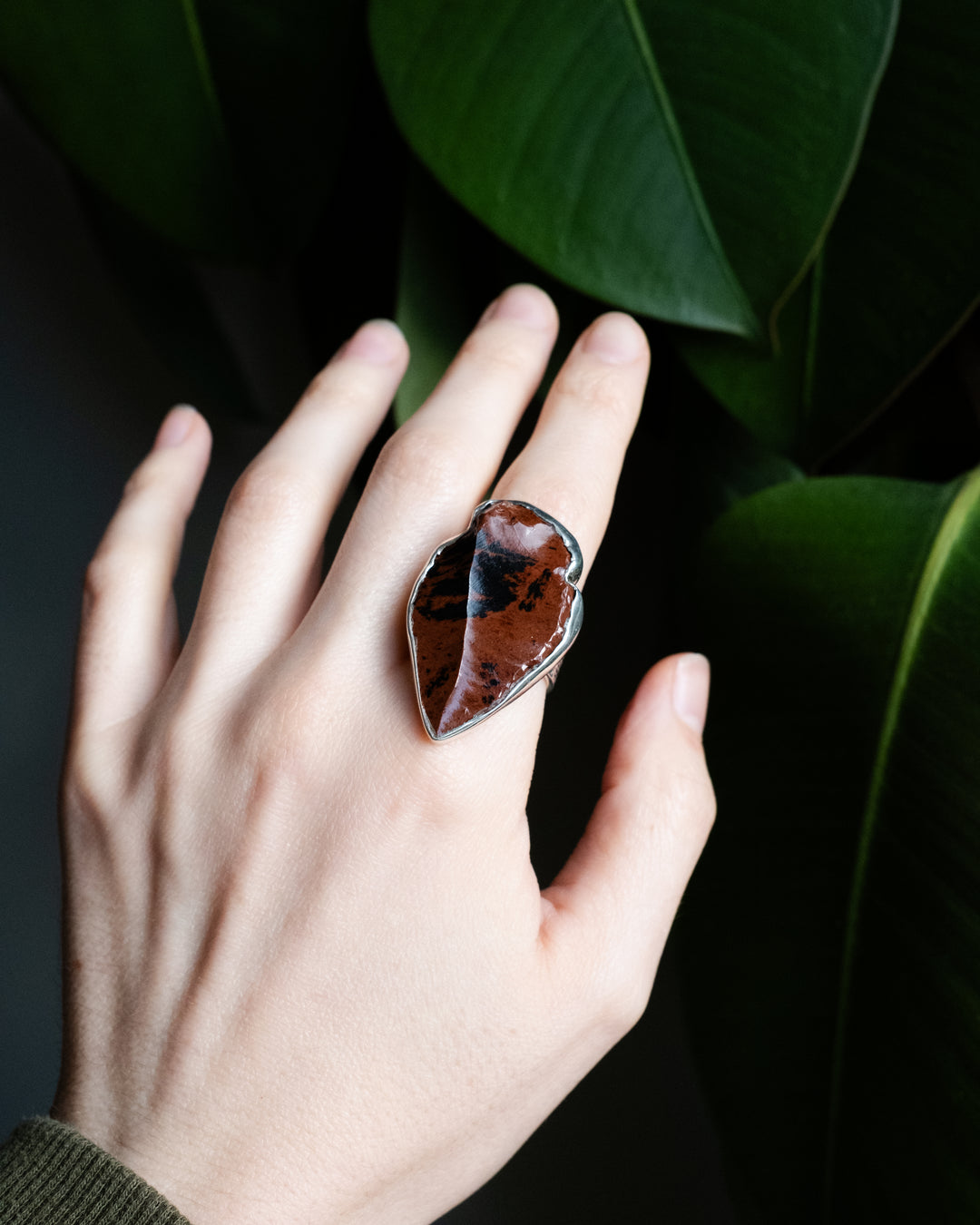 Mahogany Obsidian Arrowhead Ring in Sterling Silver - Size R UK / 8 1/2 US