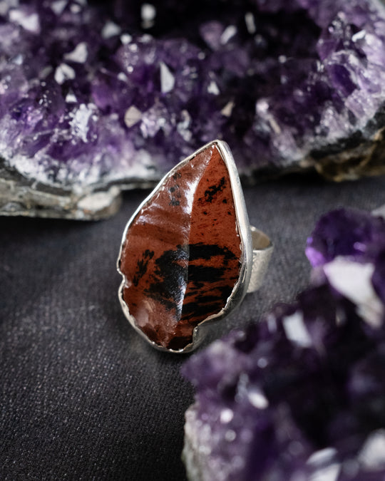 Mahogany Obsidian Arrowhead Ring in Sterling Silver - Size R UK / 8 1/2 US