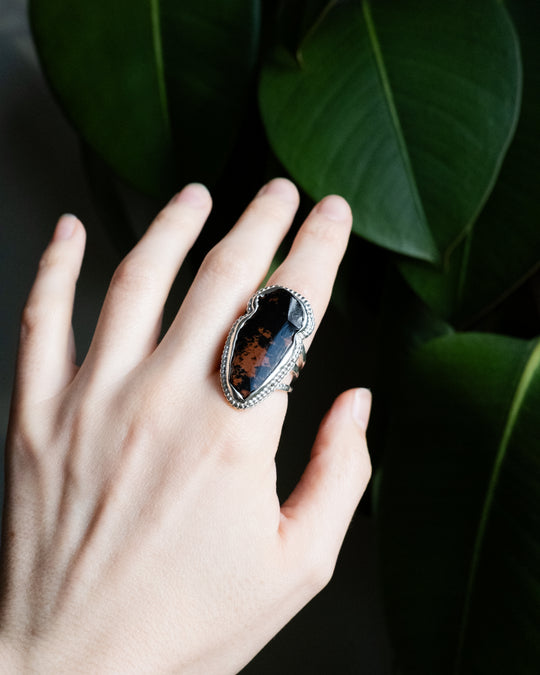Mahogany Obsidian Arrowhead Ring in Sterling Silver - Size O UK / 7 US