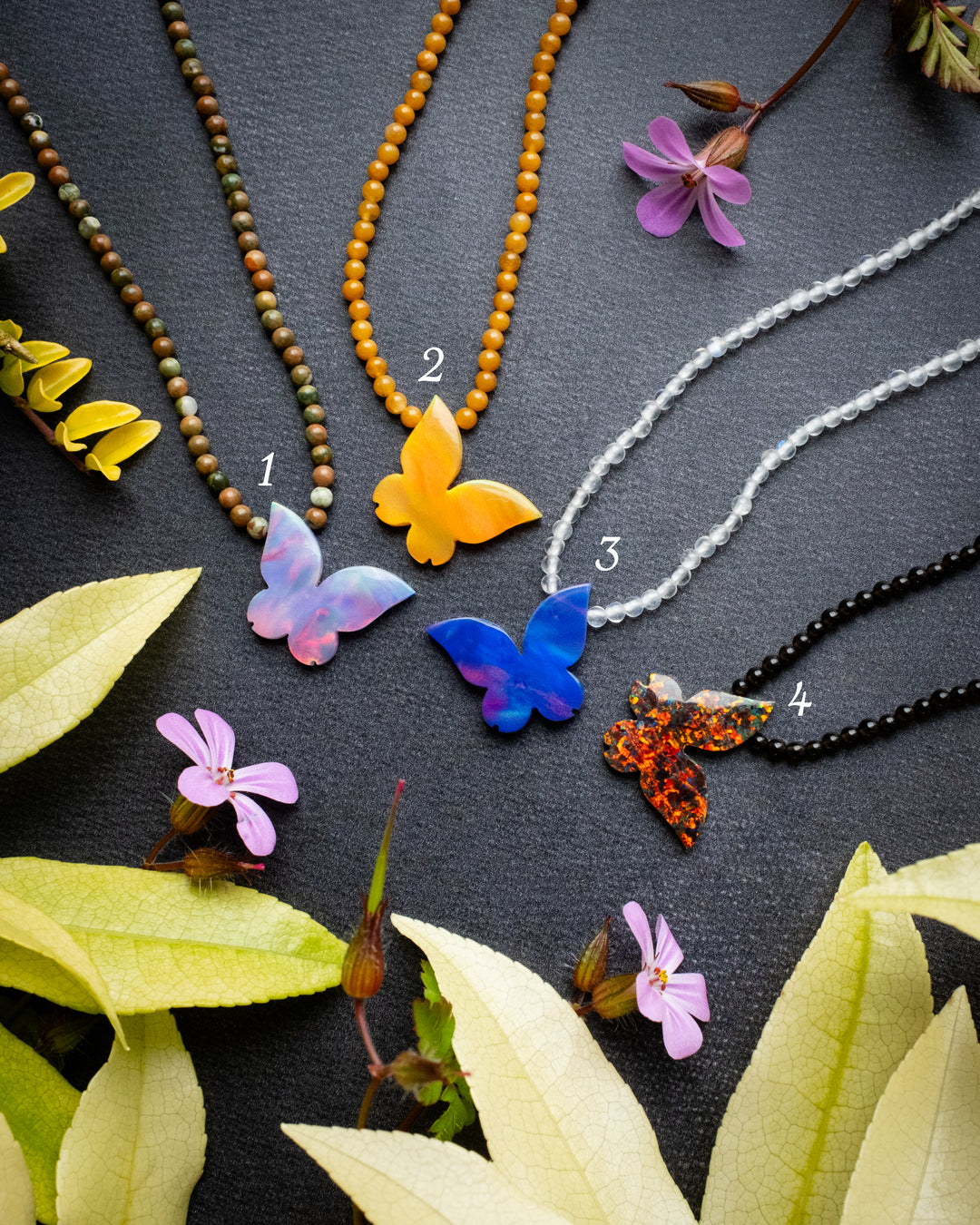 Aura Opal Hand Carved Butterfly Beaded Necklace - The Healing Pear