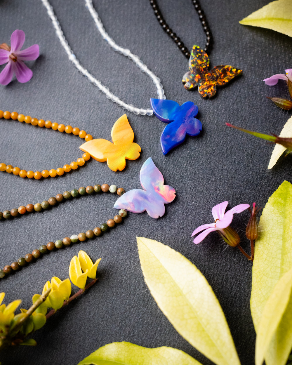Aura Opal Hand Carved Butterfly Beaded Necklace - The Healing Pear