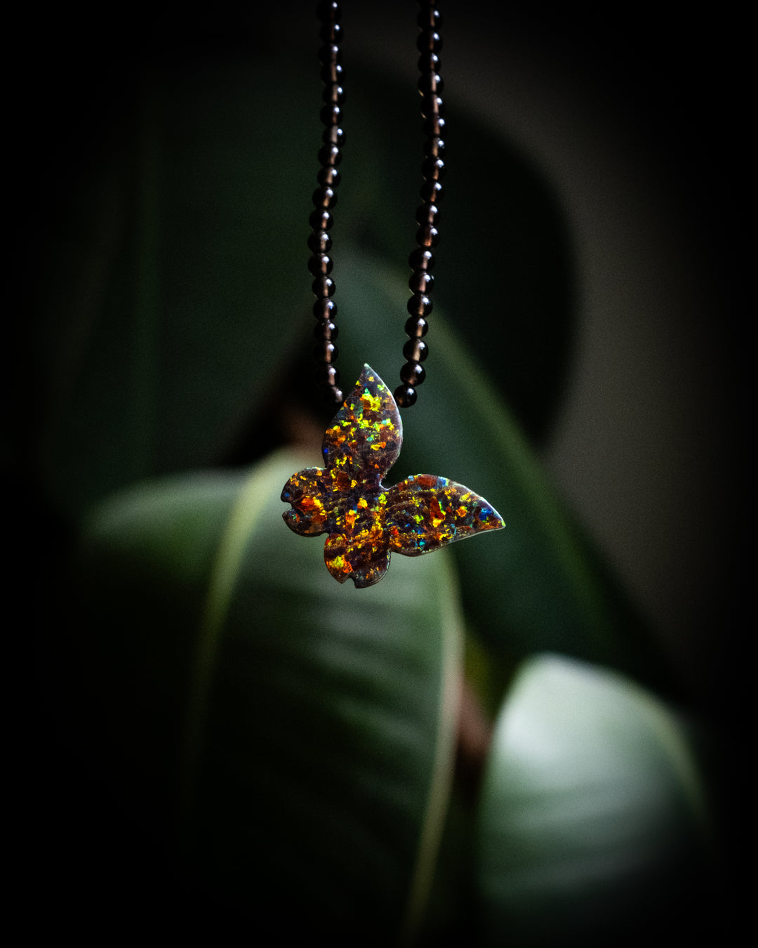 Aura Opal Hand Carved Butterfly Beaded Necklace - The Healing Pear