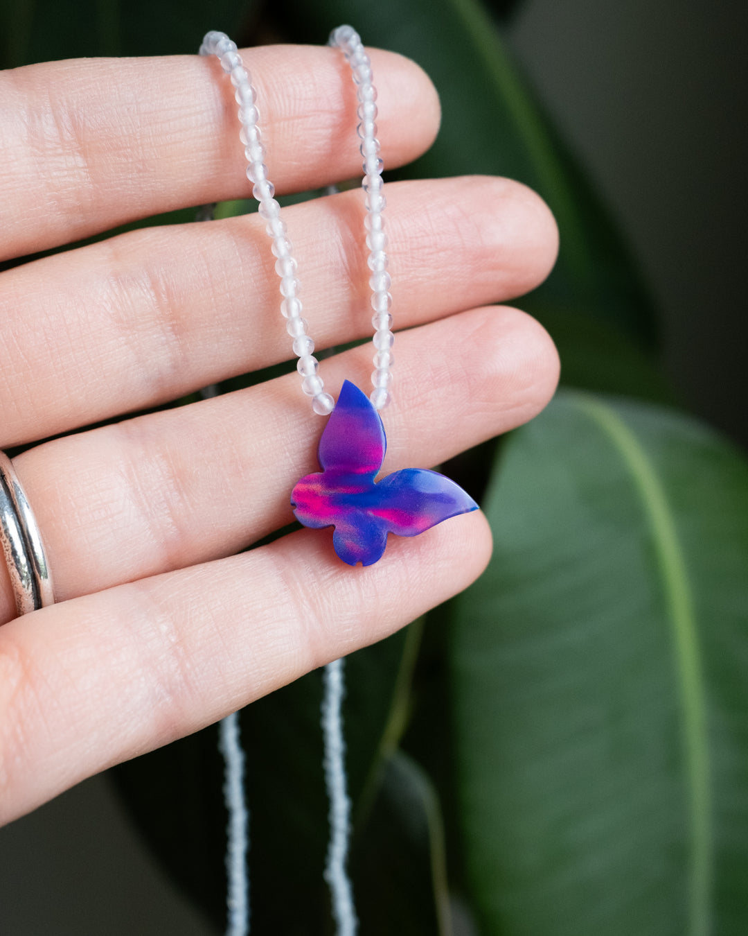 Aura Opal Hand Carved Butterfly Beaded Necklace - The Healing Pear
