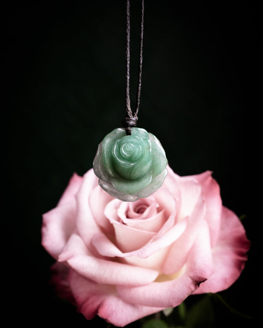 Aventurine Hand Carved Rose Necklace