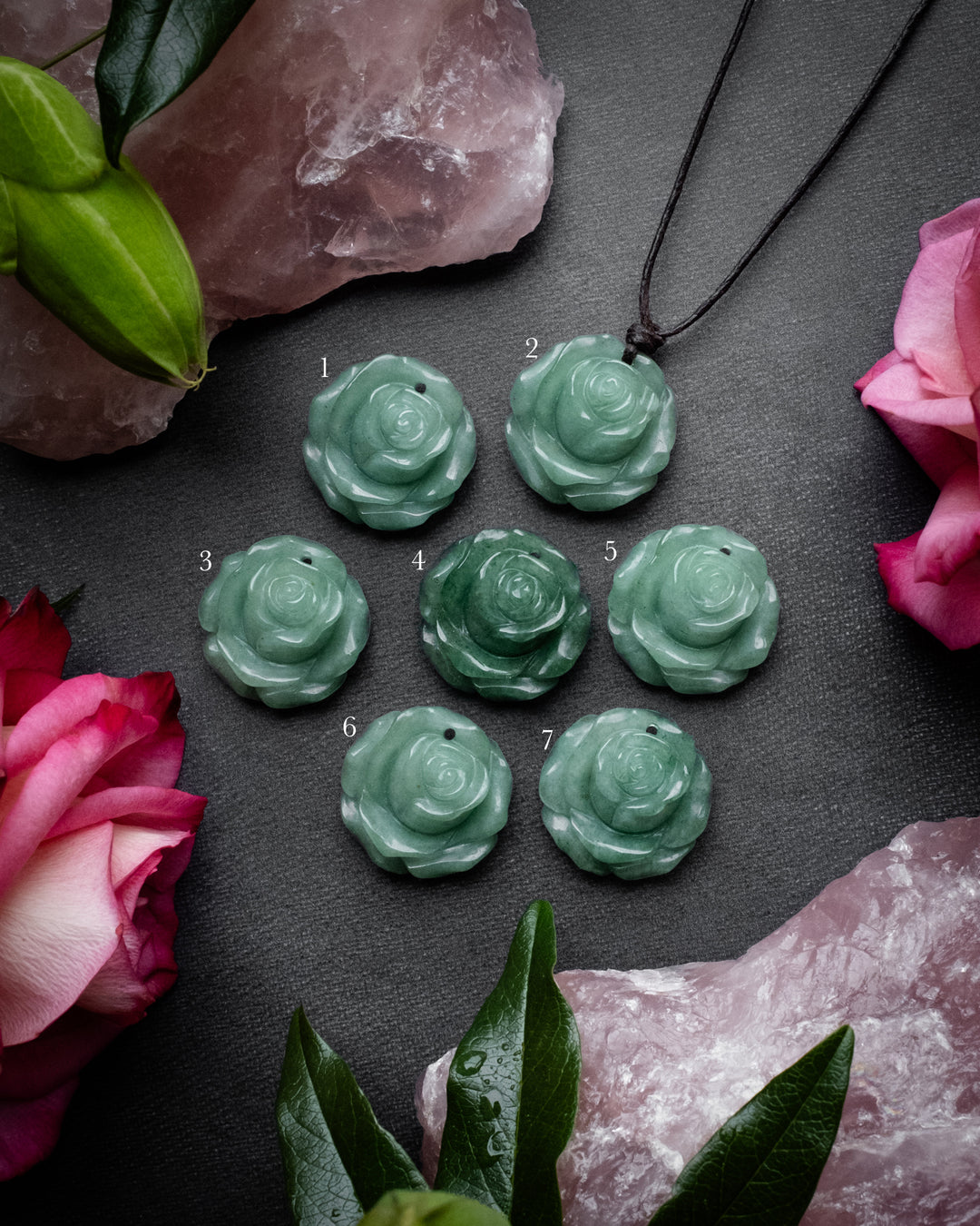 Aventurine Hand Carved Rose Necklace