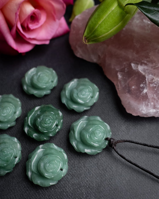 Aventurine Hand Carved Rose Necklace