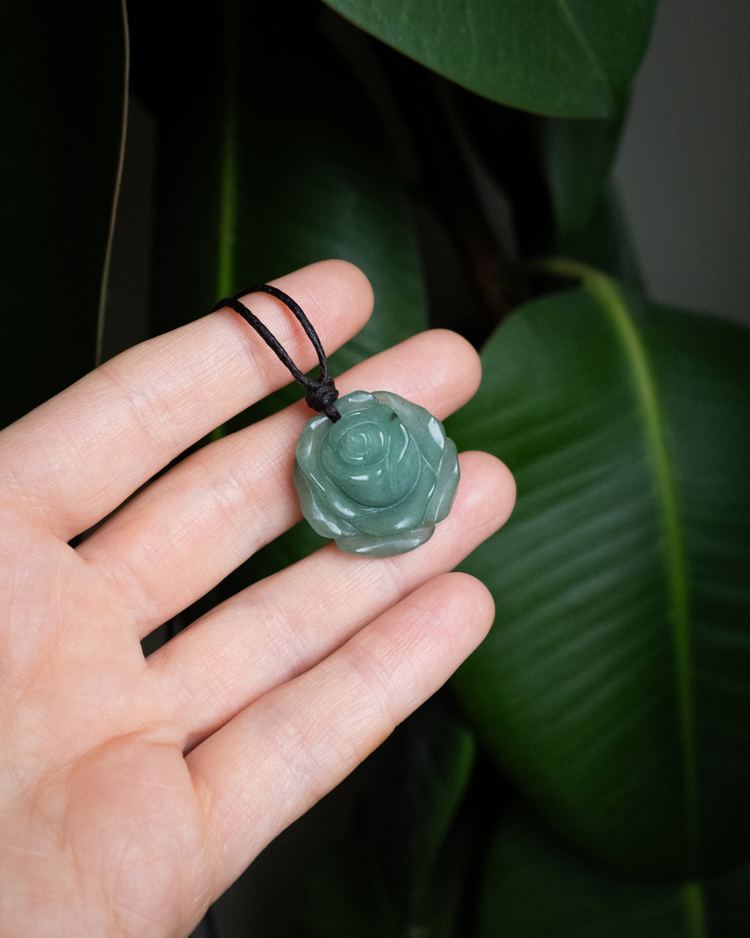 Aventurine Hand Carved Rose Necklace
