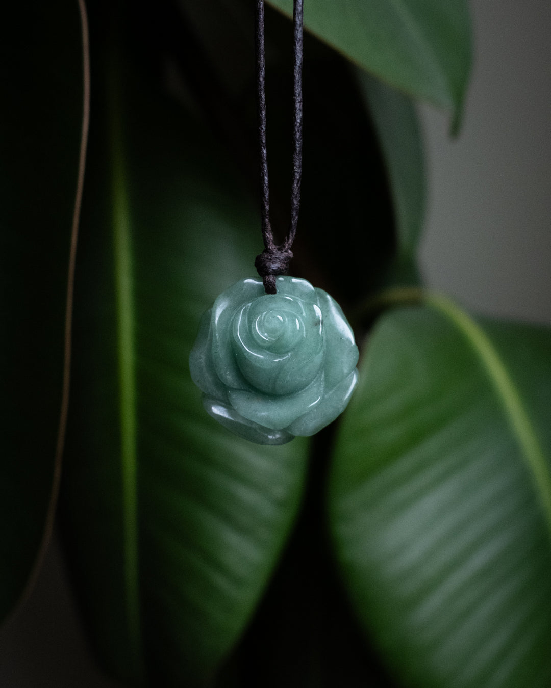 Aventurine Hand Carved Rose Necklace