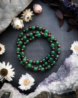Garnet & Aventurine Round Bead Bracelet 6mm
