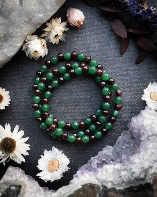 Garnet & Aventurine Round Bead Bracelet 6mm