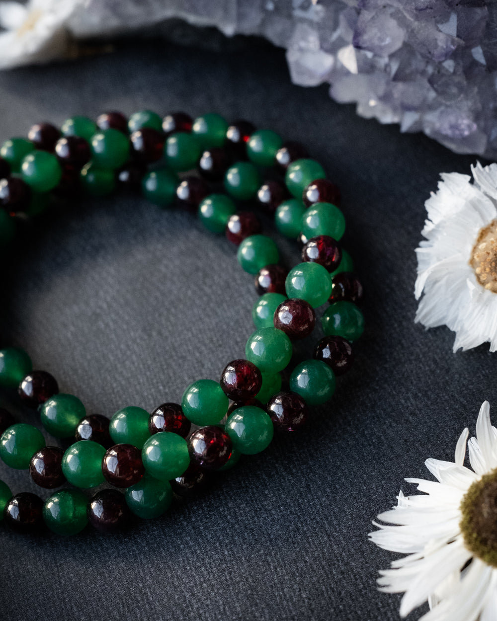 Garnet & Aventurine Round Bead Bracelet 6mm