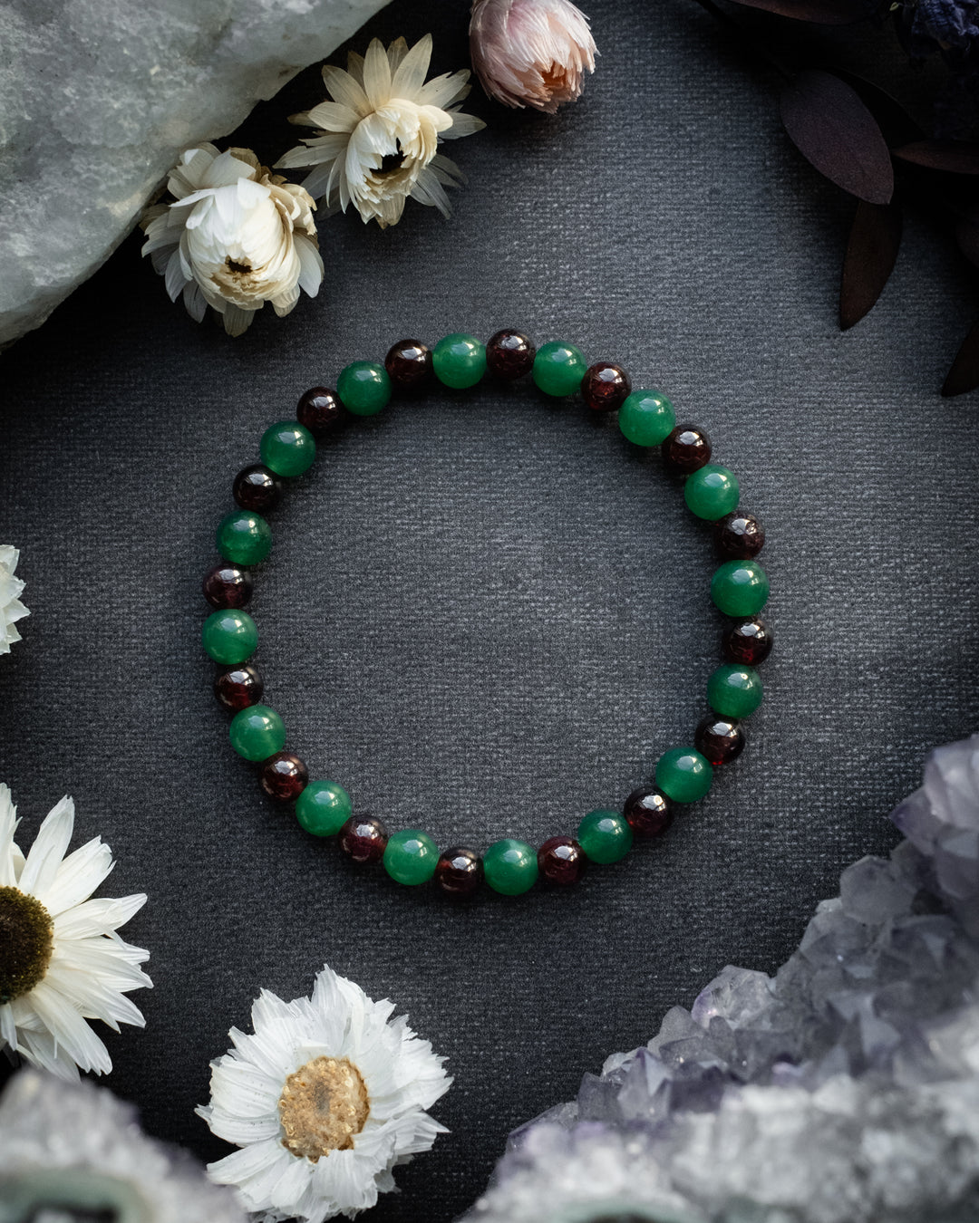 Garnet & Aventurine Round Bead Bracelet 6mm