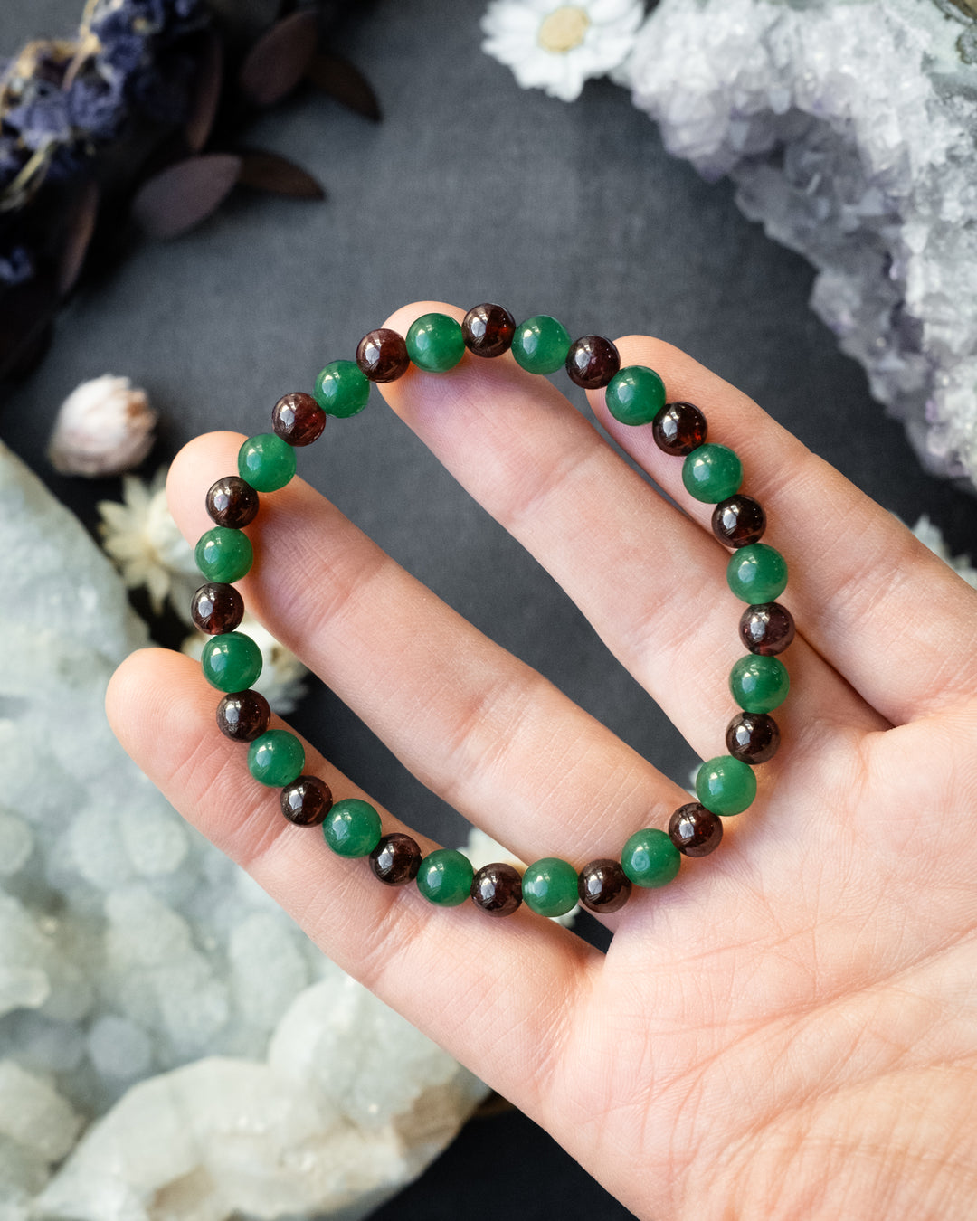 Garnet & Aventurine Round Bead Bracelet 6mm