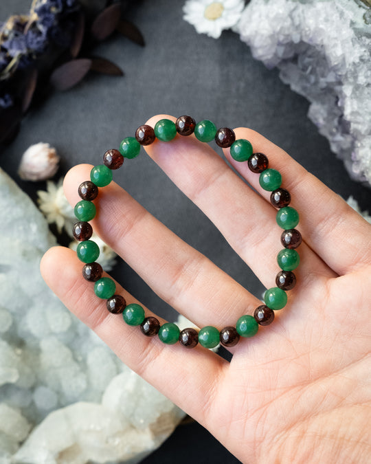 Garnet & Aventurine Round Bead Bracelet 6mm