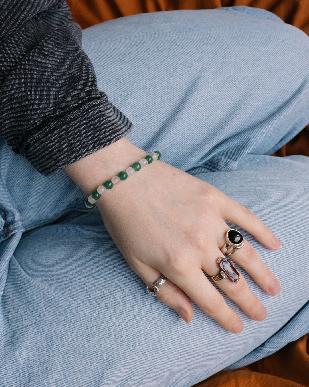 Rose Quartz & Aventurine Round Bead Bracelet 6mm