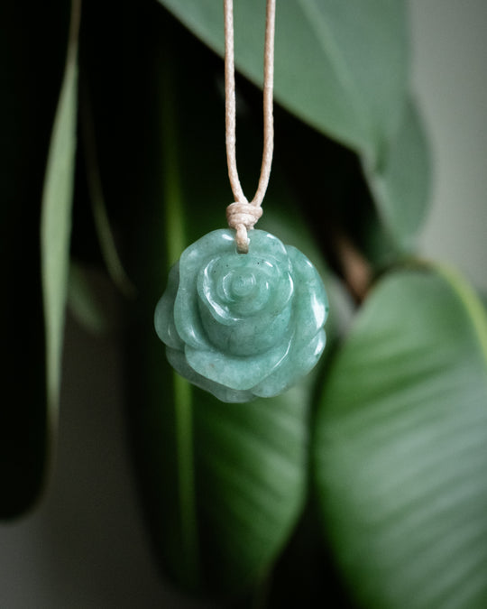 Aventurine Hand Carved Rose Necklace - The Healing Pear