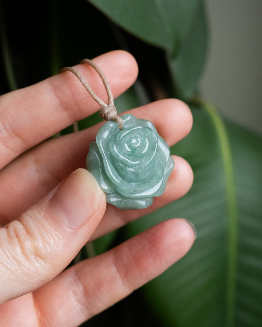 Aventurine Hand Carved Rose Necklace