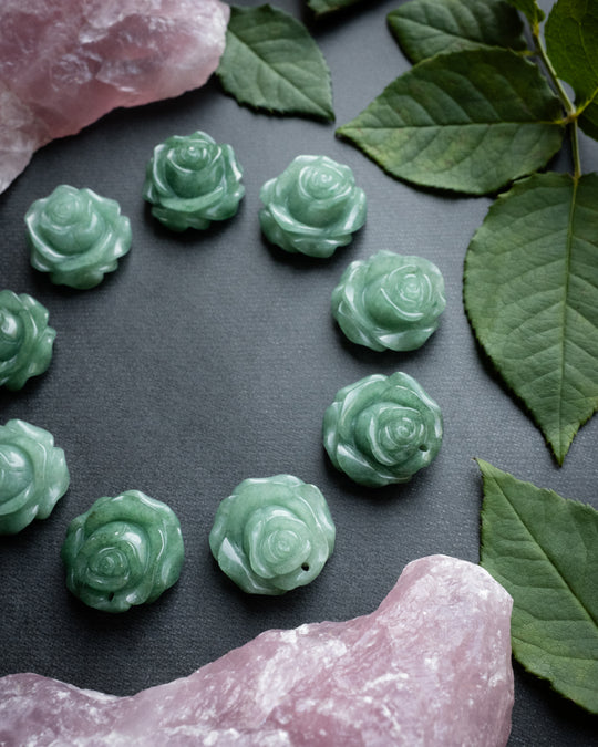 Aventurine Hand Carved Rose Necklace - The Healing Pear
