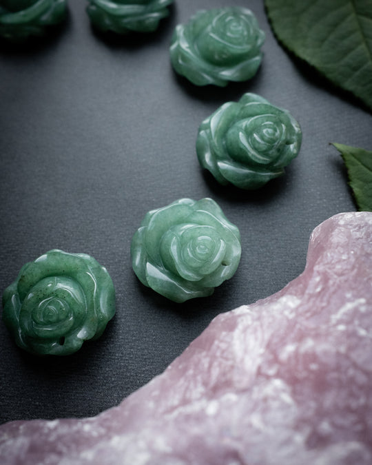 Aventurine Hand Carved Rose Necklace - The Healing Pear