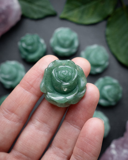 Aventurine Hand Carved Rose Necklace - The Healing Pear