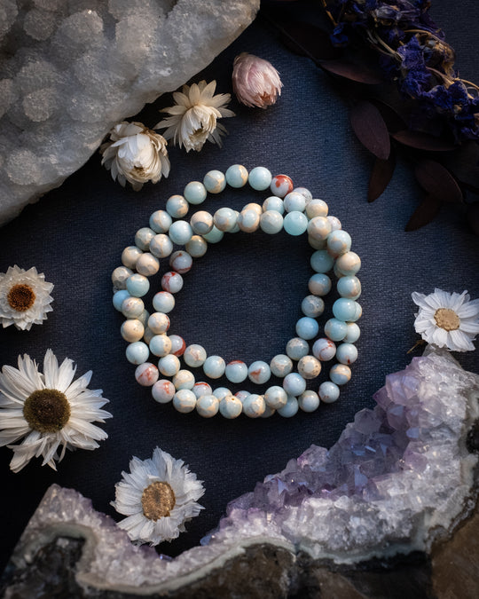 Blue Snakeskin Imperial Jasper Round Bead Bracelet 6mm