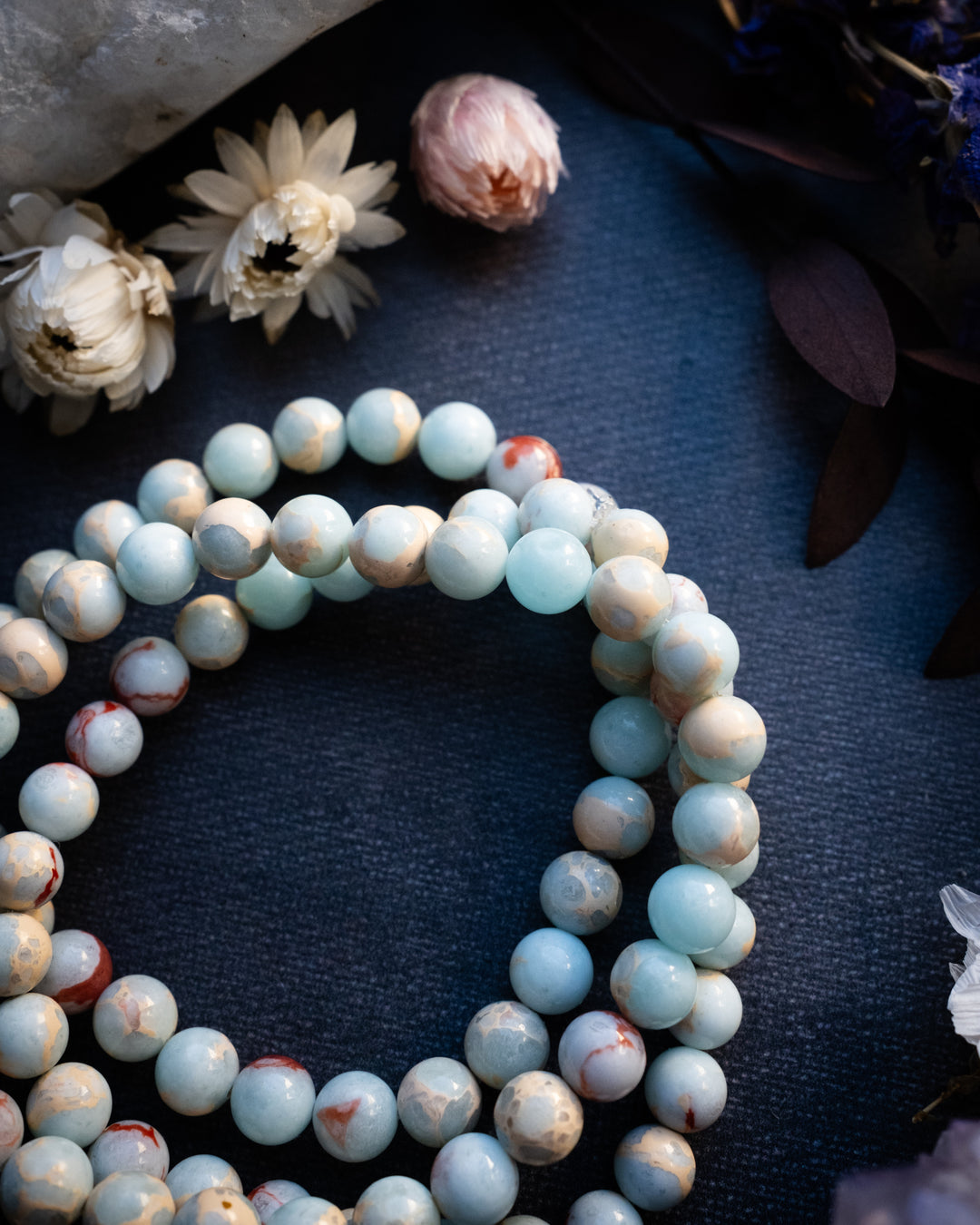 Blue Snakeskin Imperial Jasper Round Bead Bracelet 6mm